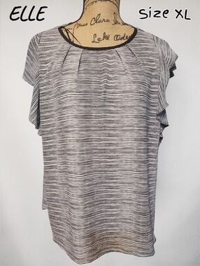 Elle Black and White Striped Women's Blouse Sz XL